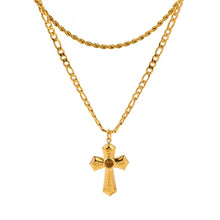 18K Gold Plated Cross Pendant Necklace with Tigers Eye