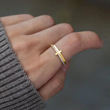 18k gold-plated cross ring with clear stones