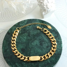 18k gold-plated titanium steel Cuban link bracelet with rectangular ID bar