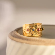 18K Gold Plated Cuff Ring with Colorful Zircon Gemstones