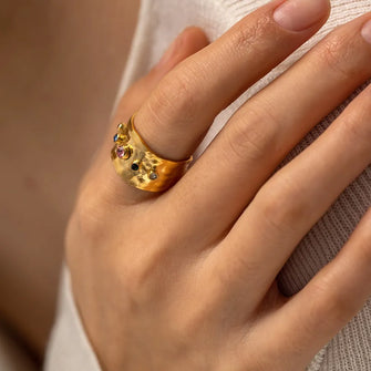 18K Gold Plated Cuff Ring with Colorful Zircon Gemstones Gold One Size