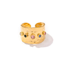 18K Gold Plated Cuff Ring with Colorful Zircon Gemstones