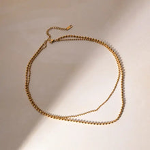 Shiny 18k gold-plated double layered ball chain necklace with adjustable lobster closure bead
