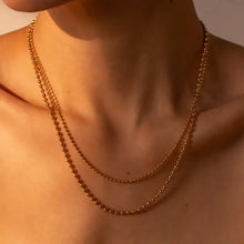18k gold-plated double layered ball chain necklace with adjustable lobster closure bead