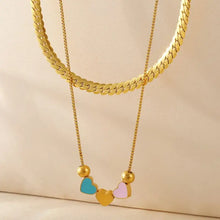 18K gold-plated double layered heart necklace with colorful charms
