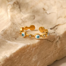 18K Gold-Plated Evil Eye Ring with Rhinestone Accents