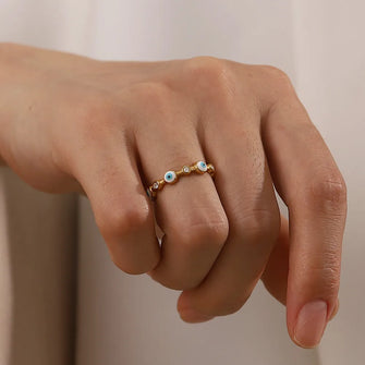 18K Gold-Plated Evil Eye Ring with Rhinestone Accents Gold One Size