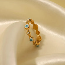 18K Gold-Plated Evil Eye Ring with Rhinestone Accents