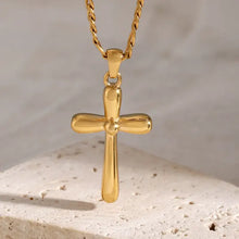 Shiny 18k gold-plated Figaro chain with stainless steel cross pendant