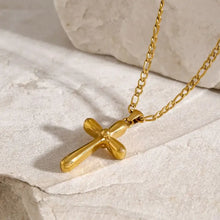 18k gold-plated Figaro chain with stainless steel cross pendant