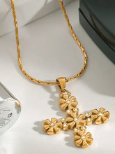 18K gold-plated floral cross pendant necklace
