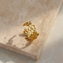 18K gold-plated flower cluster ring with gold-toned floral cuff earring