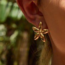 18K gold-plated flower stud earring on ear
