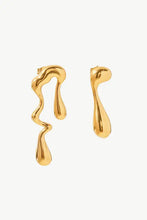 18K gold plated geometric mismatched earrings with melted dripping design