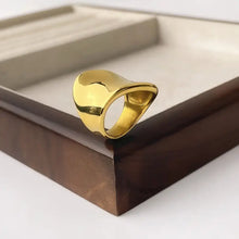 18K Gold-Plated Geometric Wide Band Ring Fashion Jewelry