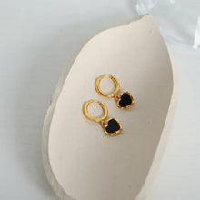 18K gold-plated heart drop earrings with black heart charms
