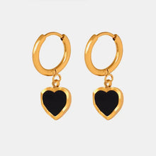 18K gold-plated heart drop earrings with black heart charms