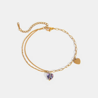 18K Gold Plated Heart Necklace with Stainless Steel and Synthetic Crystal Gold One Size