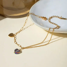18K Gold Plated Heart Necklace with Stainless Steel and Synthetic Crystal Fashion Jewelry