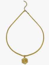 18K gold-plated hexagon sunburst pendant necklace with rhinestones