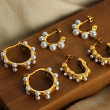 18k gold-plated hoop earrings with synthetic pearl accents