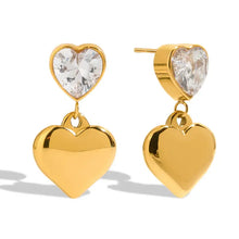 18K gold-plated inlaid zircon heart drop earrings with clear gems