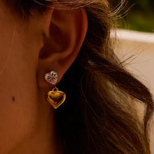 18K gold-plated inlaid zircon heart drop earring with clear gemstone