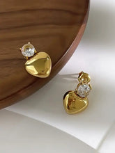 18K gold-plated inlaid zircon heart drop earrings with clear gemstones