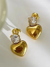 18K gold-plated inlaid zircon heart drop earrings with clear accents
