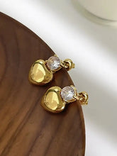18k gold-plated inlaid zircon heart stud earrings with clear gems