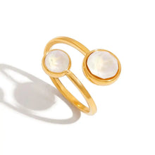18K gold-plated zircon open ring with mother-of-pearl cabochons