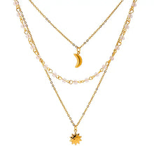 18k gold-plated layered necklace with sun moon charms pink beads