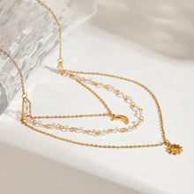 18k gold-plated layered necklace with pearl and moon charm