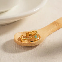 18K gold-plated layered open ring with turquoise stone