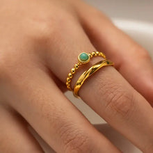 18K gold-plated layered open ring with turquoise stone and twisted band