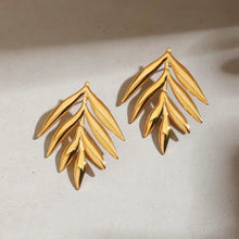 18k gold-plated leaf drop earrings with stainless steel studs