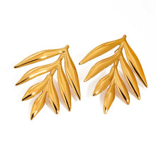 Shiny 18k gold-plated leaf drop earrings with stainless steel studs