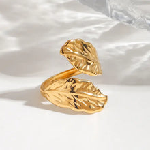 Shiny 18K gold-plated stainless steel leaf wrap ring
