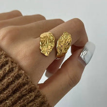 18K gold-plated leaf wrap ring in adjustable leaf design