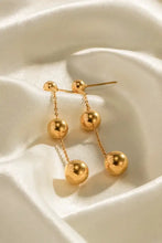 Dangling minimalist ball bead stainless steel earrings, 18k gold-plated