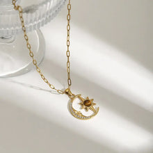 18K gold-plated moon star pendant necklace with tiger’s eye gemstone