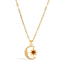 18k gold-plated moon star pendant necklace with tiger’s eye gemstone