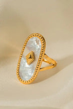 18k gold-plated natural stone copper ring with green malachite and mother-of-pearl