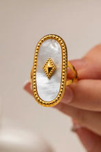 18k gold-plated natural stone copper ring with malachite and mother-of-pearl