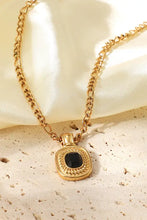 18k gold plated rhinestone pendant necklace with black square design