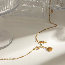 18K Gold Plated Necklace with Seashell Starfish and Crystal Charms Fashion Jewelry