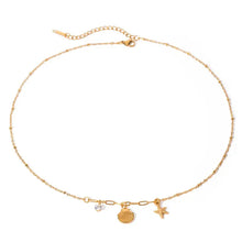 18K Gold Plated Necklace with Seashell Starfish and Crystal Charms Fashion Jewelry