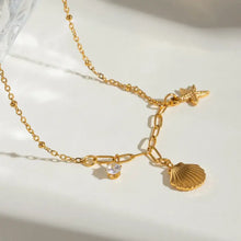 18K Gold Plated Necklace with Seashell Starfish and Crystal Charms Fashion Jewelry