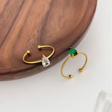 18k gold-plated open ring set with inlaid zircon teardrop gemstones
