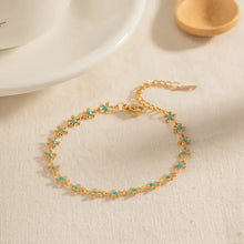 18k gold-plated resin beaded necklace set with extension chain and turquoise star anklet